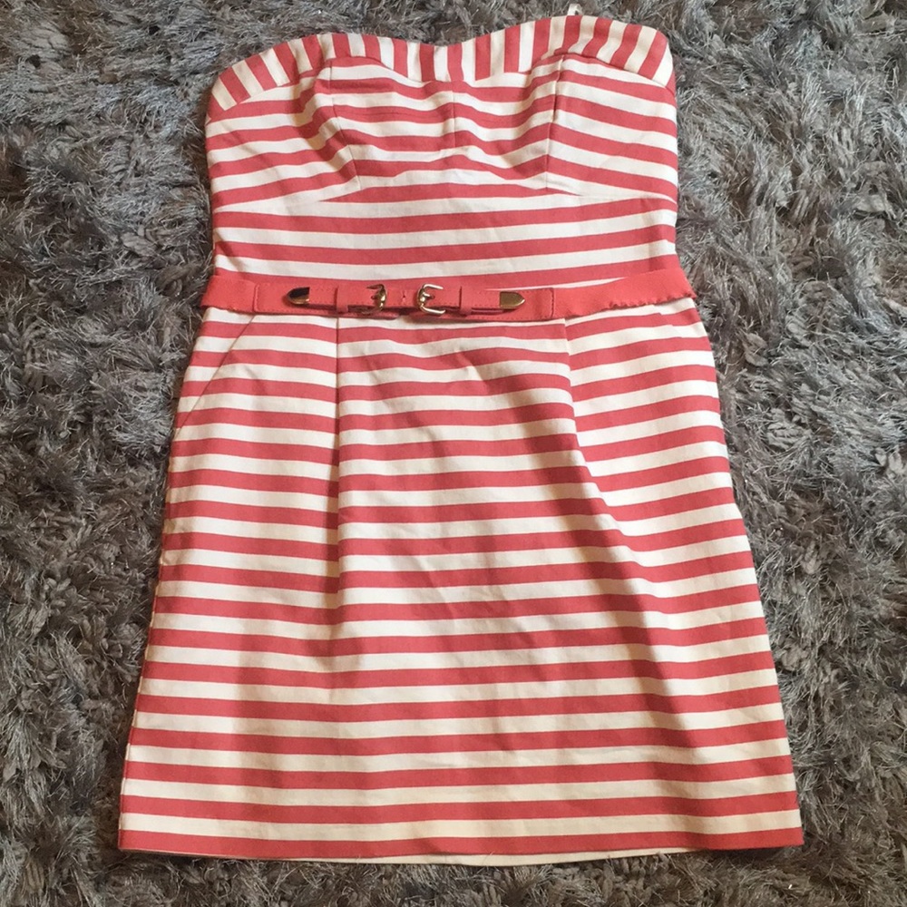 Salmon and White striped tube summer dress